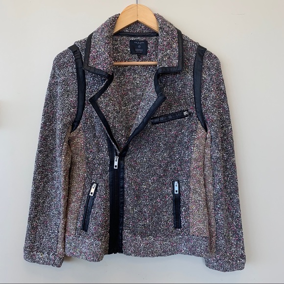 Rag & Bone Lory Knit Leather Trim Moto Jacket - Picture 1 of 7
